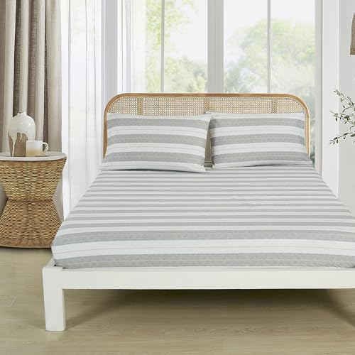 Chezmoi Collection 3-Piece Lodge Textured Striped Sheet Set Twin - Multicolor Gray Tan Stripe Printed Brushed Microfiber Lightweight Breathable Deep Pocket Bed Sheets