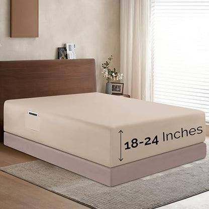 Elegant Comfort 1500 Premium Hotel Quality 18-24 Inches Deep - Extra Deep Pocket Single Fitted Sheet for High Mattress, Luxury and Softest, Smart Pocket - Wrinkle Free, Full, Cream