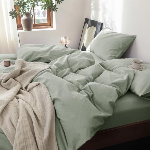 FOSSA Duvet Cover Set 100% Washed Cotton Linen Feel Super King