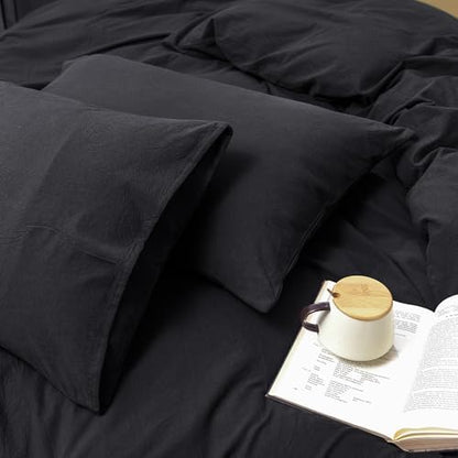 FOSSA Duvet Cover Set 100% Washed Cotton Linen Feel Super King Plus