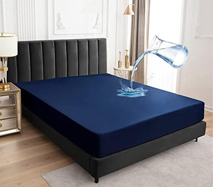 Sufdari King Size Mattress Protector,Waterproof Mattress Cover,18" Deep Pocket Mattress Protector,Dust Proof Bed Protector for Dogs/Cats/Pets/Kids-Navy Blue,King