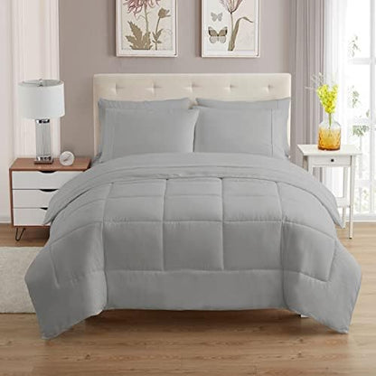 King Size Comforter Set with Sheets - 7-Piece Bedding Collection - 1 Comforter, 1 Fitted Sheet, 1 Flat, 4 Pillowcases - Deep Pocket - Soft & Breathable Premium Quality - Ideal for All Seasons, Silver