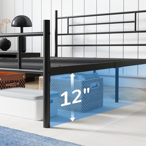 Avenco Metal Platform Bed Frame Twin Size with Classical Headboard and Footboard, 14 Inch, Under Bed Storage, Strong Metal Slats Support, Mattress Foundation, No Box Spring Needed