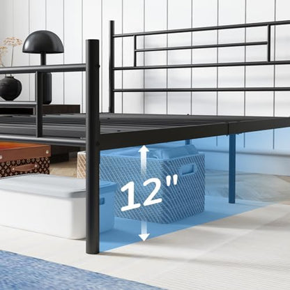 Avenco Metal Platform Bed Frame Twin Size with Classical Headboard and Footboard, 14 Inch, Under Bed Storage, Strong Metal Slats Support, Mattress Foundation, No Box Spring Needed