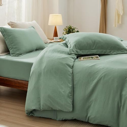 Bedsure Prewashed Duvet Cover King with Fitted Sheet, 4Pcs, Sage Green