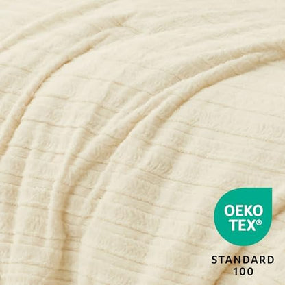 BEDELITE Faux Fur Queen Comforter Set, Fluffy Bed Set, Cream White