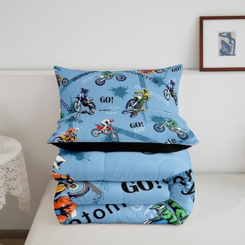 Feelyou Dirt Bike Bedding Set Kids Boys Girls Full Size Racing Motocross Rider Comforter Set Teen Adult Ultra Soft Extreme Sports Comforter Motorcycle Racer Duvet Quilt Bedroom Decor Motorbike Quilt