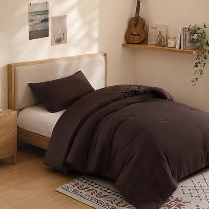 ROSGONIA Twin/Twin XL Comforter Set, Brown, 2pcs Soft Bedding Quilt