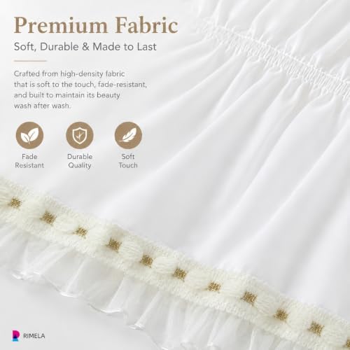 Lace Trim Bed Skirt Queen 15" Drop, Elastic Wrap Around Bedskirt
