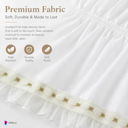 Lace Trim Bed Skirt Queen 15" Drop, Elastic Wrap Around Bedskirt