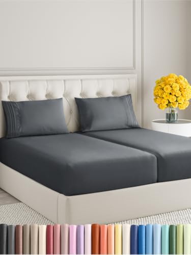 Split King Size 5 Piece Sheet Set - Soft & Cooling Bed Sheets - Slate Blue
