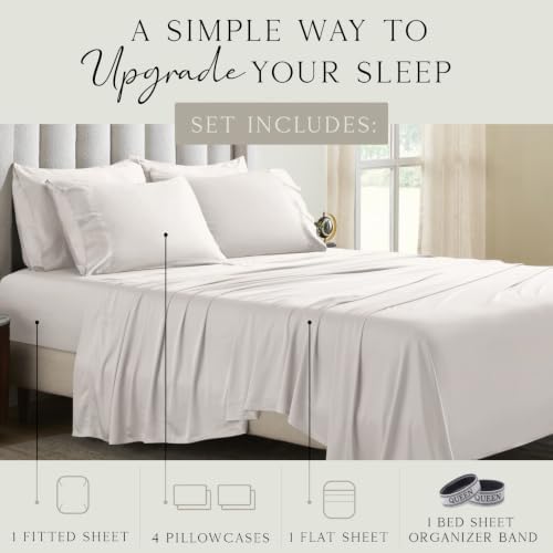 KARISSA MAE 6 Piece Luxury Bamboo Viscose Queen Sheet Set, 4 Pillowcases