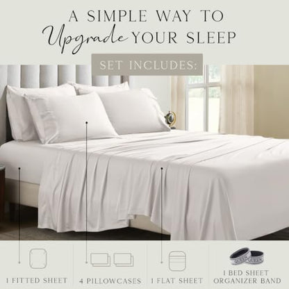 KARISSA MAE 6 Piece Luxury Bamboo Viscose Queen Sheet Set, 4 Pillowcases