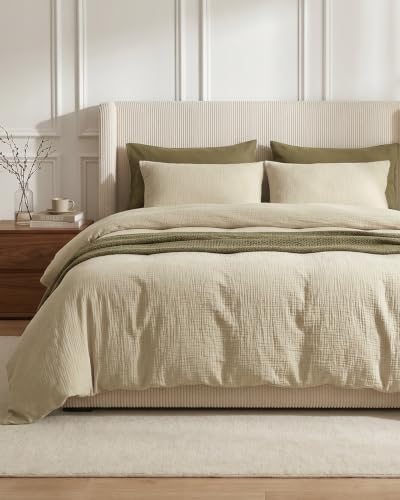 SE SOFTEXLY Muslin Duvet Cover King Size, 100% Washed Cotton Duvet Cover Set, Ultra Soft Comforter Cover Linen Like, 3 Pieces Minimalist Gauze Duvet Cover with 2 Pillowcases, 90"x104", Linen