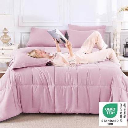 CozyLux King Size Comforter Set, 7-Piece Bed in a Bag, Light Pink