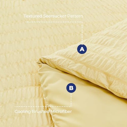 HYMOKEGE Yellow Full Size Comforter Sets Seersucker 7 Pieces, All Season Luxury Bed in a Bag for Bedroom, Bedding Set with Comforter, Sheets, Pillowcases & Shams