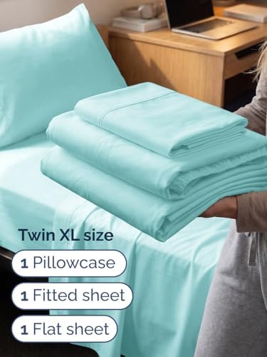 Extra Deep Twin XL Sheet Set - 3 Piece College Dorm Room - Spa Blue