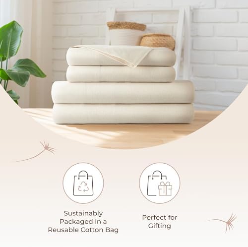 100% Organic Flannel Sheets Twin Size - GOTS Certified 100% Cotton Flannel Sheets Set with Comfortable Soft Brushed Finish & Deep Pocket - 1 Flat 1 Fitted & 1 Pillowcase (Natural, Twin)