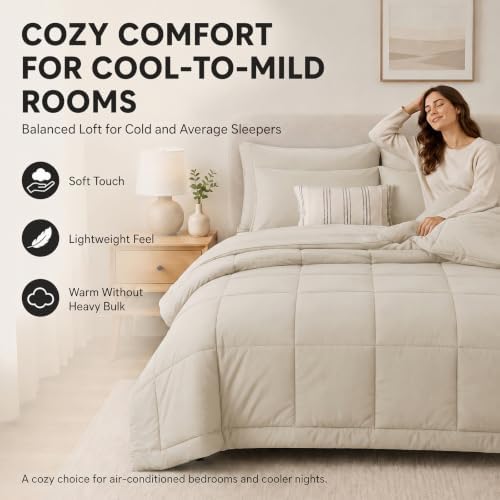 CozyLux California King Comforter Set Beige - 7 Pieces Bed in a Bag