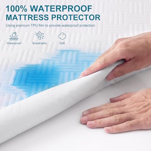 Waterproof King Size Mattress Protector with Deep Pockets, White