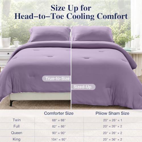 MUXHOMO Cooling Comforter Set Queen Size, Lightweight Summer Comforter for Hot Sleeper, Reversible Bedding with ICY Cooling Surface, Includes 1 Comforter (90"x90") and 2 Shams (20"x 26"), Lavender