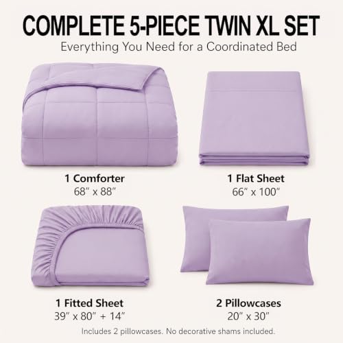 CozyLux Twin XL Comforter Set Lavender - 5 Pieces Twin XL Bed in a Bag