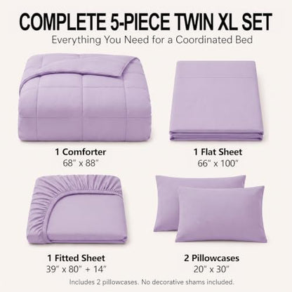 CozyLux Twin XL Comforter Set Lavender - 5 Pieces Twin XL Bed in a Bag