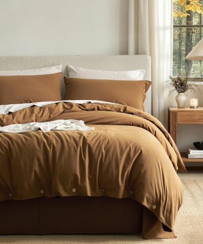 JELLYMONI 100% Washed Cotton Fall Pumpkin Duvet Cover Queen, Linen-Like