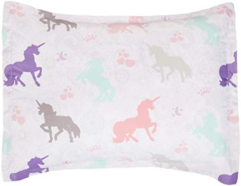 Amazon Basics 2-Piece Soft Easy-Wash Microfiber Kid's Comforter and Pillow Sham Set, Twin, Purple Unicorns, Animal Printed