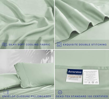 ACCURATEX Cooling Sheets for Hot Sleepers, Split Cal King Size,Sage Green