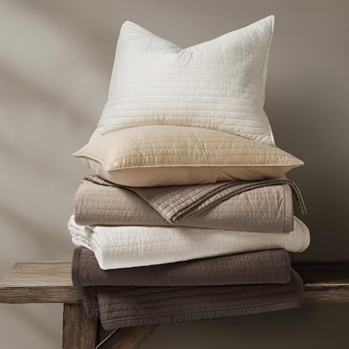 EVERGRACEHOME Cotton Sateen Quilt Set, Oversized Cal King, Mocha Brown