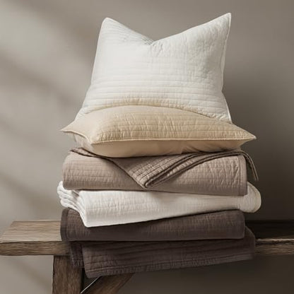 EVERGRACEHOME Cotton Sateen Quilt Set, Oversized Cal King, Mocha Brown