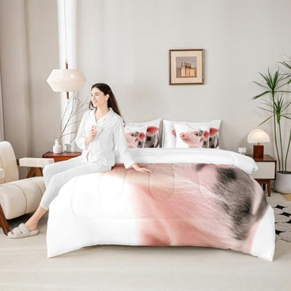 Erosebridal Pig 7 Piece Bedding Set King Cute Pet Comforter Set with Sheets Farmhouse Animal Bed in A Bag Kids Boys Girls Teens Bed Sets with 2 Pillowcases, 2 Throw Pillow Covers