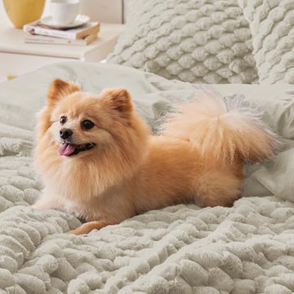 BEDELITE Fluffy King Size Comforter Set, Linen Fleece Bed Set 3 Pieces