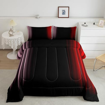 Feelyou Teens Abstract Ombre Decorations Bedding Set for Kids Women Pink Red and Black Comforter Set Geometric Modern Quilt Set Room 3Pcs King Size