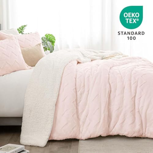 BEDELITE Fluffy Twin Comforter Set - Super Soft Sherpa Pink Comforter for Twin Size Bed, Luxury Warm Bedding Set for Winter, Fuzzy Bed Set 2 piece (1 Comforter, 1 Pillowcase)