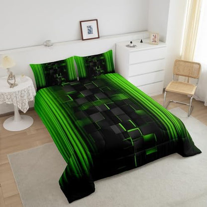Feelyou Kids Green and Black Comforter Set Ombre Bedding Set King Size