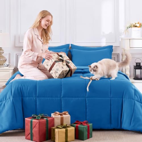 CozyLux King Size Comforter Set, 7-Piece Bed in a Bag, Royal Blue
