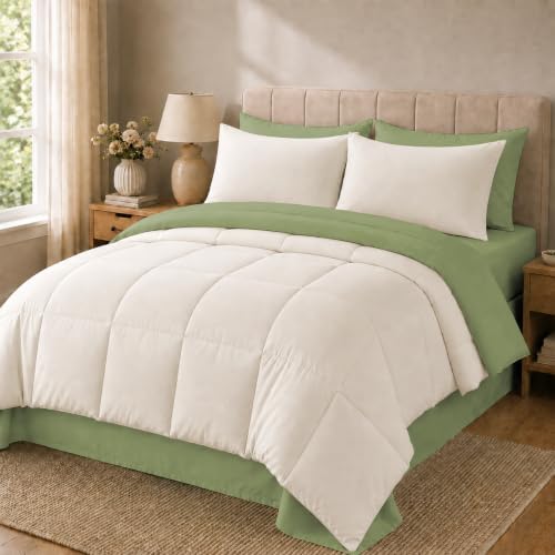 Anluoer Queen Comforter Set 7 Piece, Soft Bed in a Bag Queen Bedding Sets