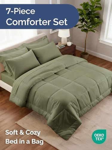 Full Comforter Set - 7 Piece Bed in a Bag Full Size Bed Set - Sage Green