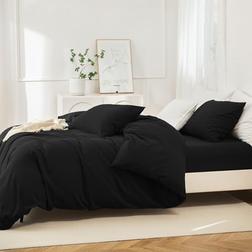 JIYUAN Oversized King Washed Cotton Duvet Cover Set, Relaxed Linen Feel