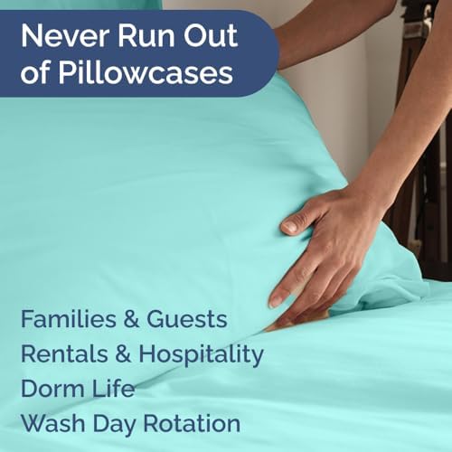 Queen Pillow Cases Set of 6 - Ultra Soft Cozy Pillowcase Covers - Spa Blue