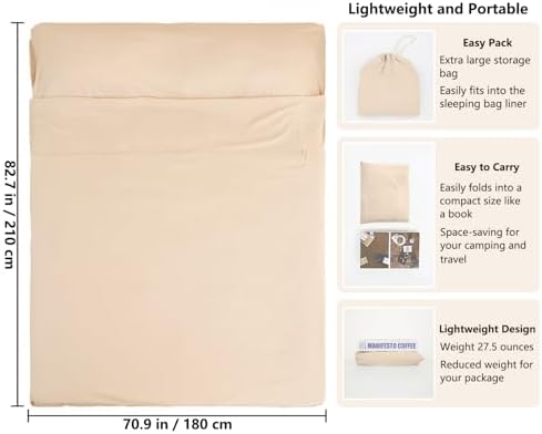 Sleeping Bag Liner, Ultralight & Compact Travel Sheet for Hotel