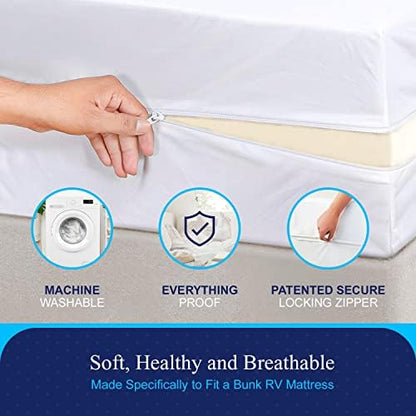RV 6 Sided Zippered Mattress Protector with Secure Locking Zipper for 30x75 RV Bunk. Creates a Natural Seal Around Your Mattress from Dust, Pet Dander, Pollen, Liquids & More. Oeko-Tex Certified