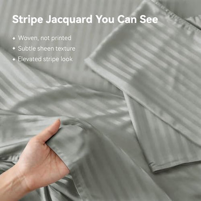 Cooling Sheets Set Twin Size, Viscose Derived from Bamboo for Hot Sleepers, Double Stitching, Deep Pocket to 15 Inch, Silky Soft and Breathable Bedding, 3PC (Twin, Jacquard Fog)