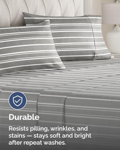 Queen Pillow Cases Set of 8 - Ultra Soft Pillowcase Covers - Grey Stripes