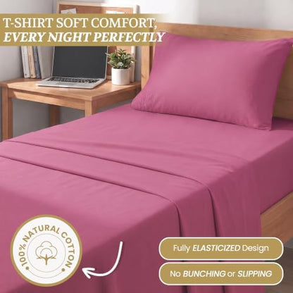 Twin XL Cotton Knit Jersey Sheet Set, 15" Deep Pocket, Pink, 3PC