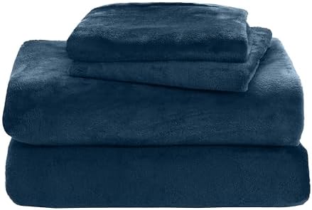 Elegant Comfort Luxuriously Soft 4-Piece Velvet Plush Flannel Sheet Set - Premium Quality - Cozy Warm, Anti-Static, Non Pilling Fuzzy Velvet Flannel Fleece Deep Pocket Sheet Set - Full, Navy