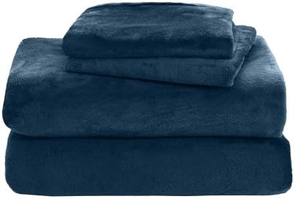 Elegant Comfort Luxuriously Soft 4-Piece Velvet Plush Flannel Sheet Set - Premium Quality - Cozy Warm, Anti-Static, Non Pilling Fuzzy Velvet Flannel Fleece Deep Pocket Sheet Set - Full, Navy