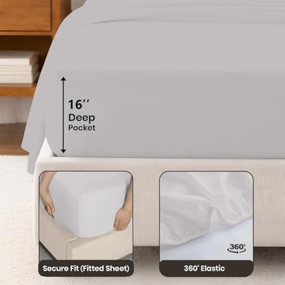 SGI bedding 100% Egyptian Cotton Sheets Twin Size – Cooling Sheets, Soft Breathable Silver Bedding, Luxury Bedding, Luxury Hotel Sheet Set, Deep Pocket 16", 4 Piece Set